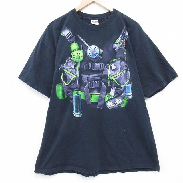 XL★古着 半袖 ビンテージ Tシャツ メンズ 00年代 00s スキューバ 大きいサイズ コットン クルーネック 黒 26mar23