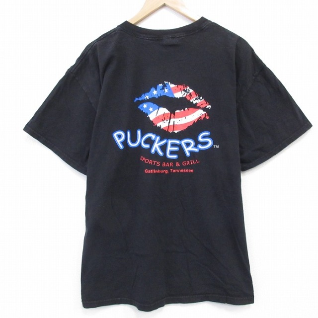 XL★古着 半袖 ビンテージ Tシャツ メンズ 00年代 00s 唇 コットン クルーネック 黒 26mar23