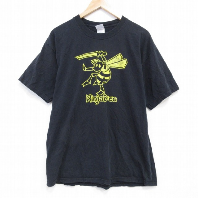 L★古着 半袖 ビンテージ Tシャツ メンズ 00年代 00s ハチ コットン クルーネック 黒 26mar23