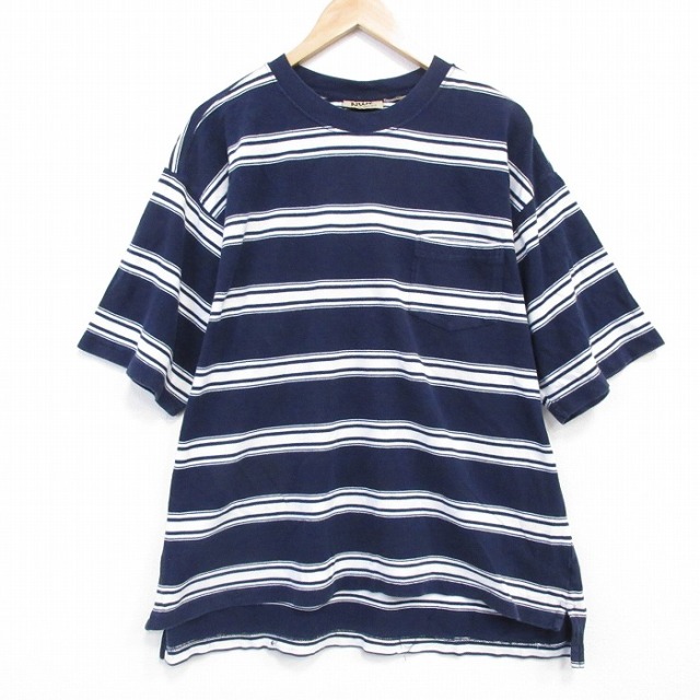 00s 半袖Tシャツ 鹿の子 ネイビーボーダー XL | 古着