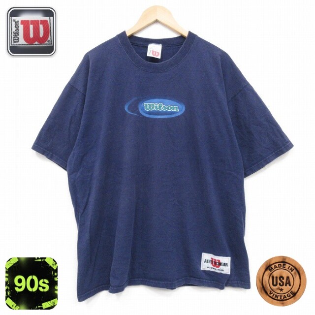 【50%OFF】ウィルソン 90s 半袖Tシャツ ビッグロゴ ネイビー XL | 古着