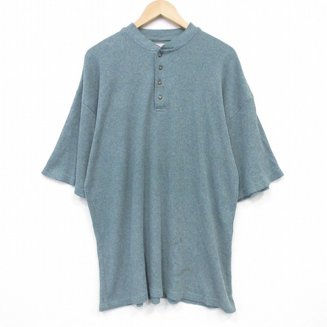 XL★古着 ビューグルボーイ 半袖 ビンテージ サーマル Tシャツ メンズ 00年代 00s 無地 大きいサイズ ヘンリーネック 薄緑 霜降り【spe】 26mar30