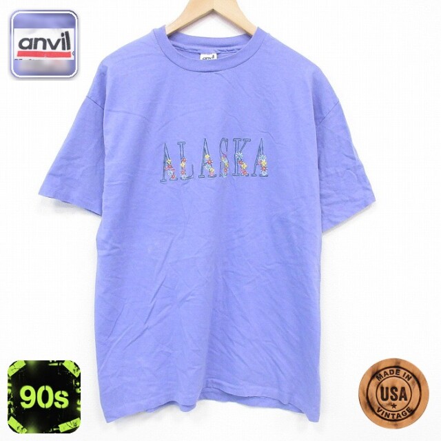 【50%OFF】90s 半袖Tシャツ アラスカ刺繍 パープル XL | 古着