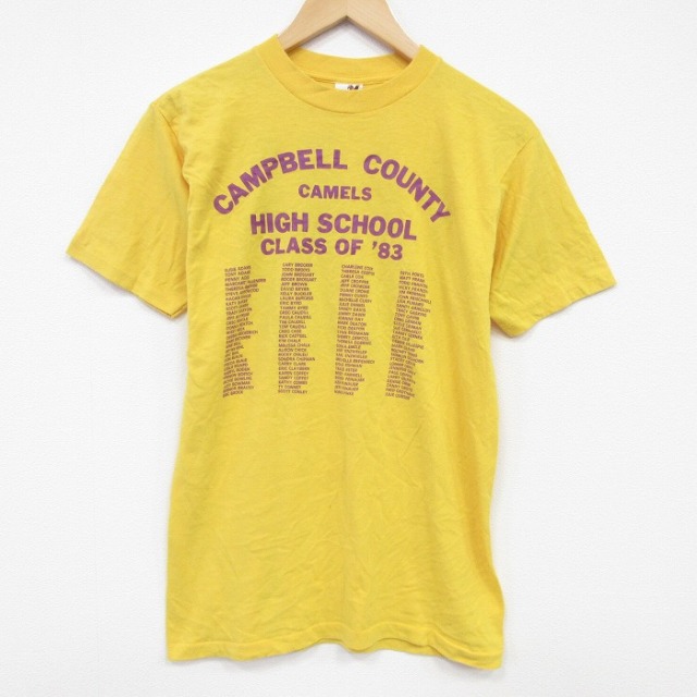 M★古着 半袖 ビンテージ Tシャツ メンズ 80年代 80s 名簿 クルーネック USA製 黄 26mar31