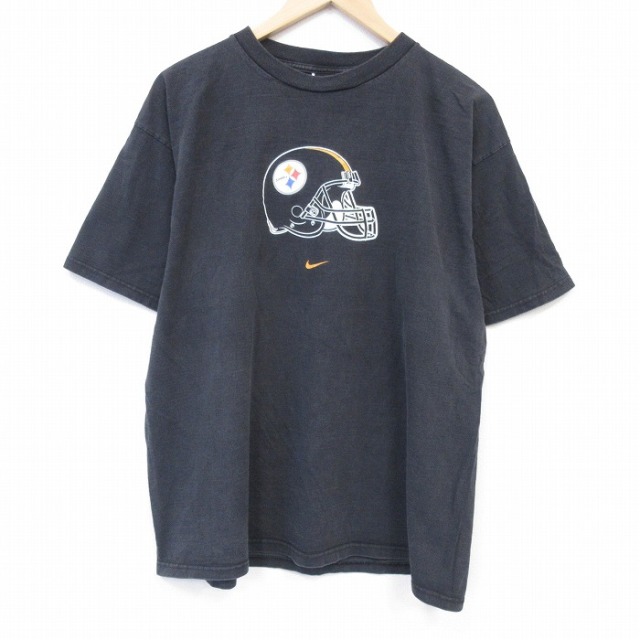 XL★古着 ナイキ NIKE 半袖 ビンテージ Tシャツ メンズ 00年代 00s NFL ピッツバーグスティーラーズ コットン クルーネック 黒 アメフト スーパーボウル【spe】 26mar31
