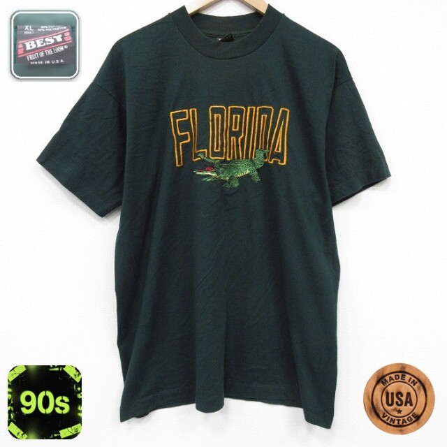 【50%OFF】フルーツオブザルーム 90s 半袖Tシャツ フロリダ刺繍 グリーン XL | 古着