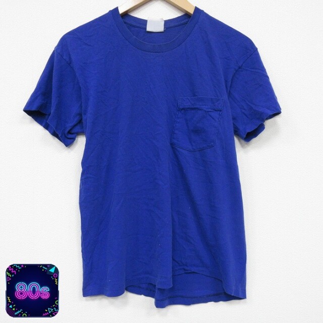 80s 半袖Tシャツ 胸ポケット付き ブルー M | 古着