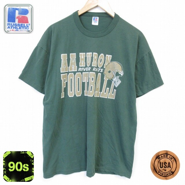 【20%OFF】ラッセル 90s 半袖Tシャツ フットボール グリーン XL | 古着