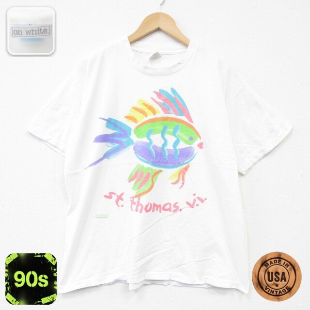 【50%OFF】90s 半袖Tシャツ 魚 ホワイト XL | 古着