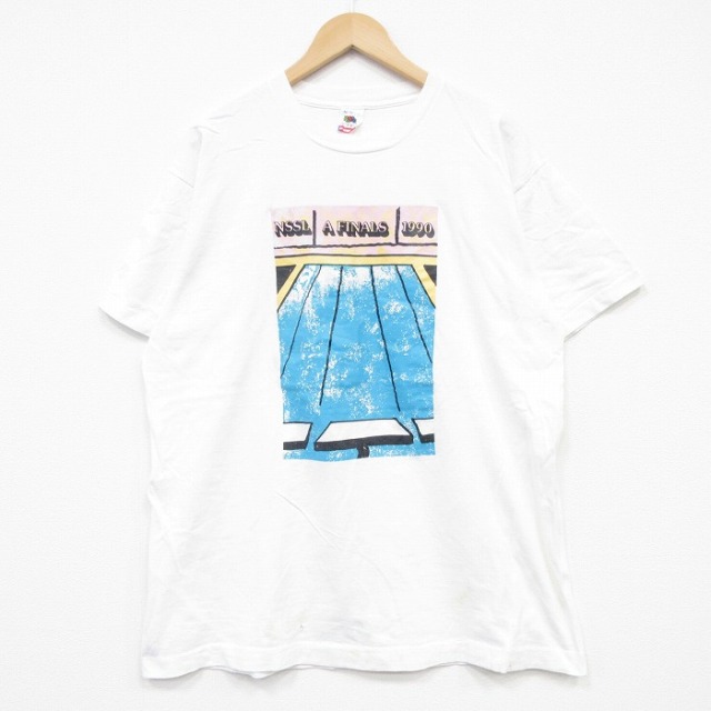 XL★古着 フルーツオブザルーム 半袖 ビンテージ Tシャツ メンズ 90年代 90s プール 大きいサイズ コットン クルーネック USA製 白 26apr02