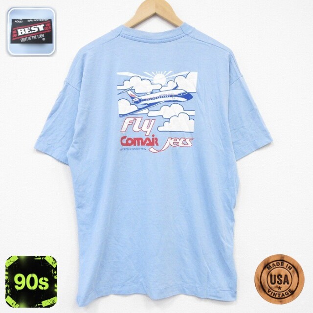 【50%OFF】フルーツオブザルーム 90s 半袖Tシャツ デルタ航空 ライトブルー XL | 古着