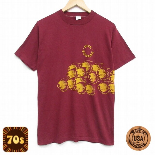 【50%OFF】70s 半袖Tシャツ 魚 バーガンディ M | 古着