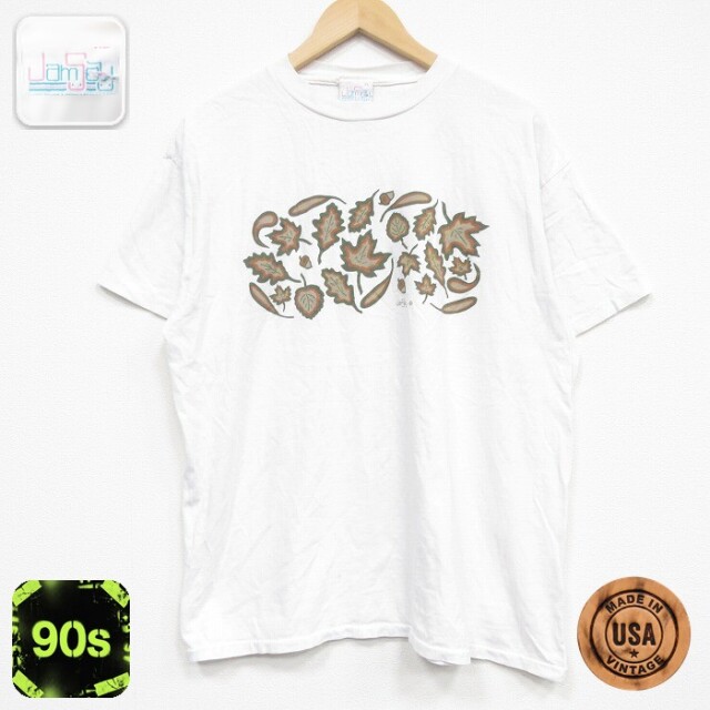 【50%OFF】90s 半袖Tシャツ 葉 ホワイト XL | 古着