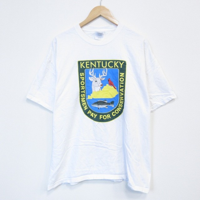 XL★古着 半袖 ビンテージ Tシャツ メンズ 00年代 00s ケンタッキー 大きいサイズ コットン クルーネック 白 26apr03