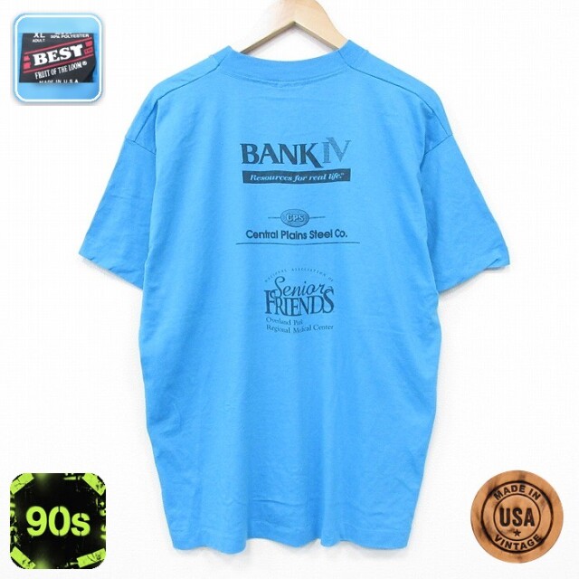 【20%OFF】フルーツオブザルーム 90s 半袖Tシャツ BANK ライトブルー XL | 古着