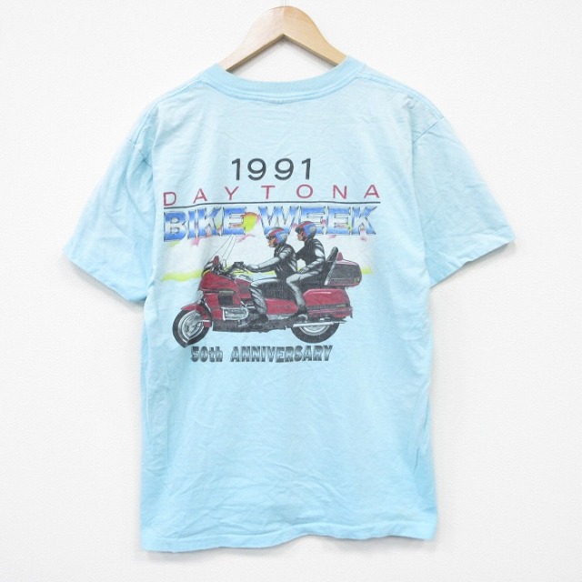 オニータ 90s 半袖Tシャツ バイクウィーク ライトブルー L | 古着
