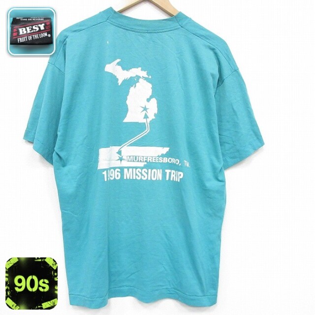 フルーツオブザルーム 90s 半袖Tシャツ ミッション ライトブルー メンズXL相当 | 古着