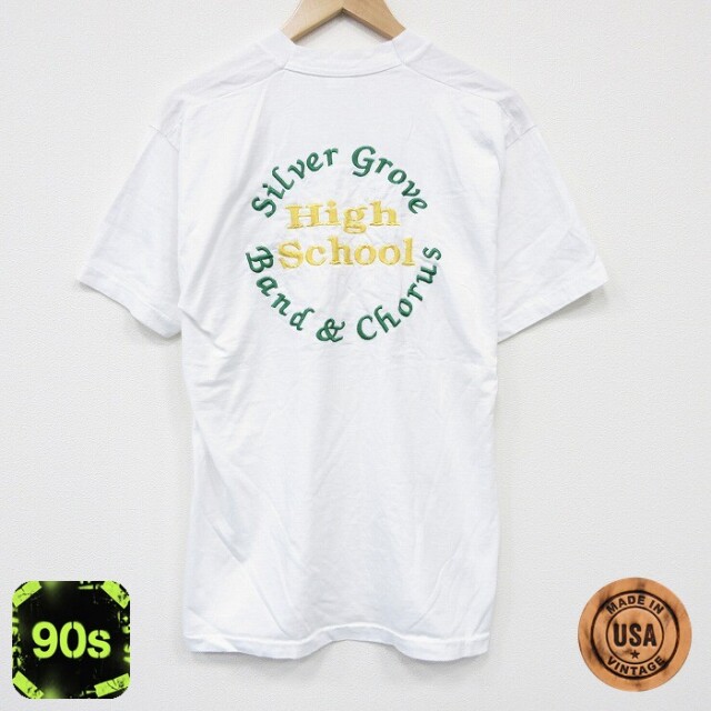 【20%OFF】フルーツオブザルーム 90s 半袖Tシャツ ハイスクール刺繍 ホワイト メンズL相当 | 古着