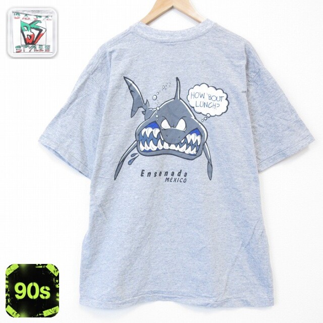 90s 半袖Tシャツ サメ グレー メンズXL相当 | 古着
