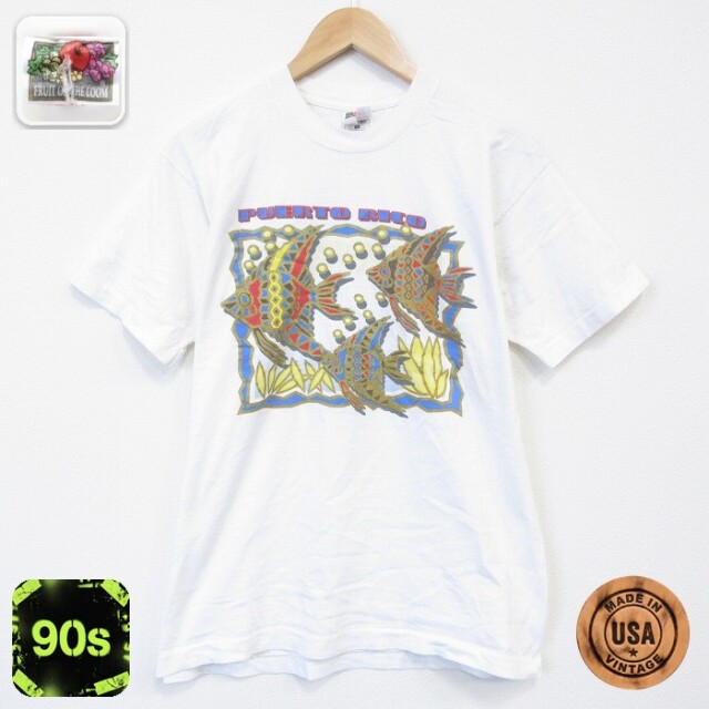 【20%OFF】フルーツオブザルーム 90s 半袖Tシャツ 魚 ホワイト メンズL相当 | 古着
