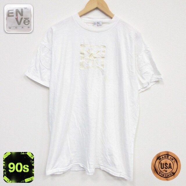 【20%OFF】90s 半袖Tシャツ 太陽刺繍 ホワイト メンズXL相当 | 古着