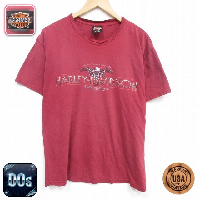 【20%OFF】ハーレーダビットソン 半袖 ビンテージ Tシャツ 00s モーターサイクル コットン クルーネック USA製 エンジ メンズL相当 | 古着