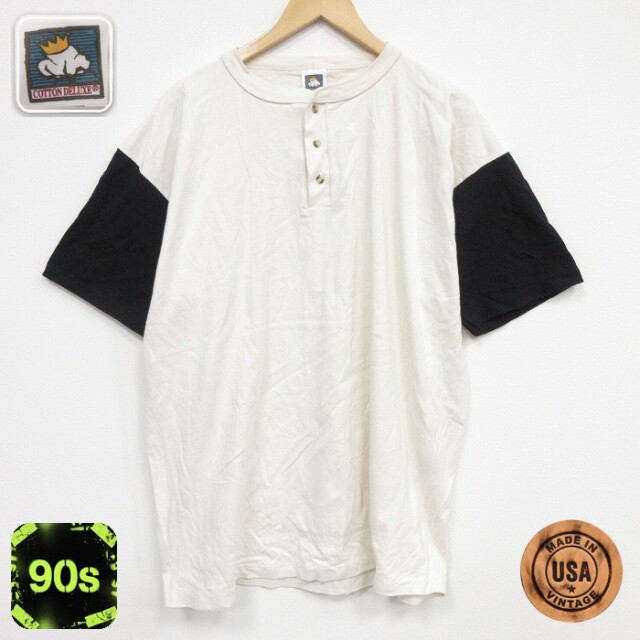 【20%OFF】90s 半袖Tシャツ ヘンリーネック 生成り メンズXL相当 | 古着