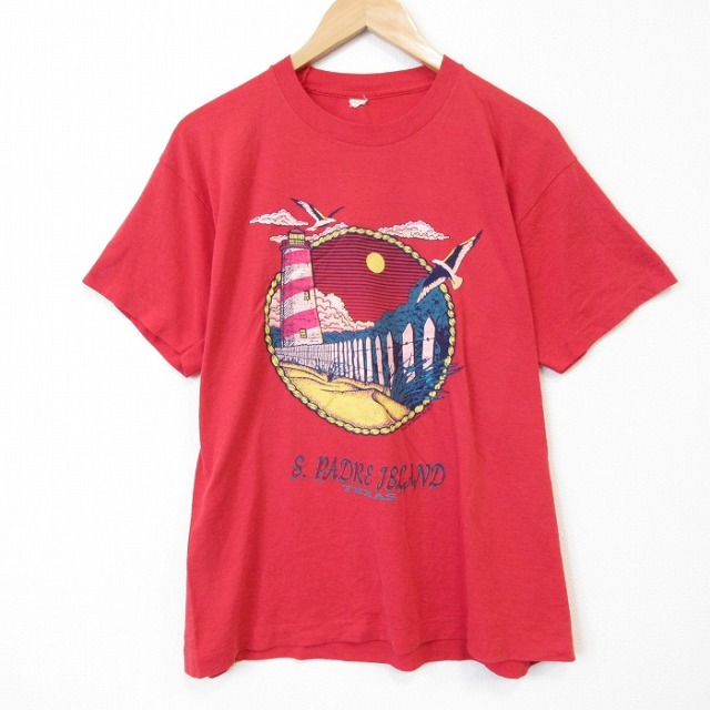 80s 半袖Tシャツ 灯台 レッド メンズL相当 | 古着