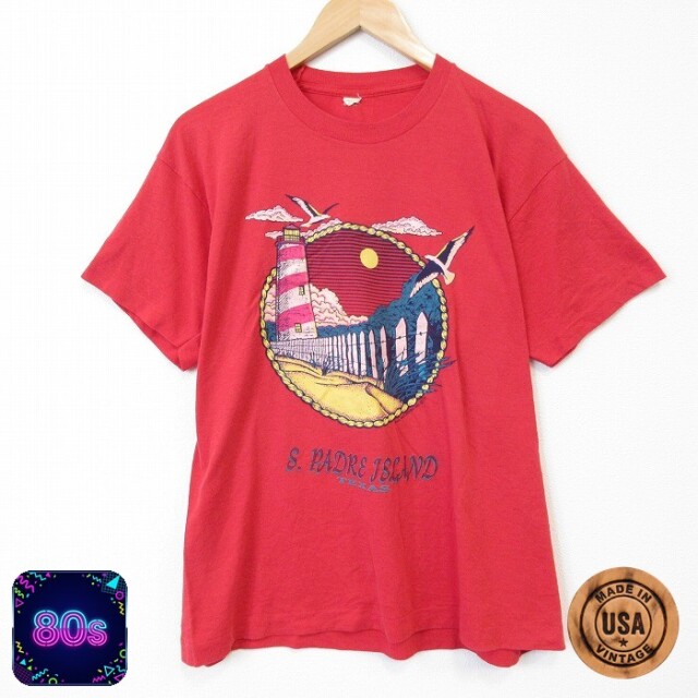 【20%OFF】80s 半袖Tシャツ 灯台 レッド メンズL相当 | 古着