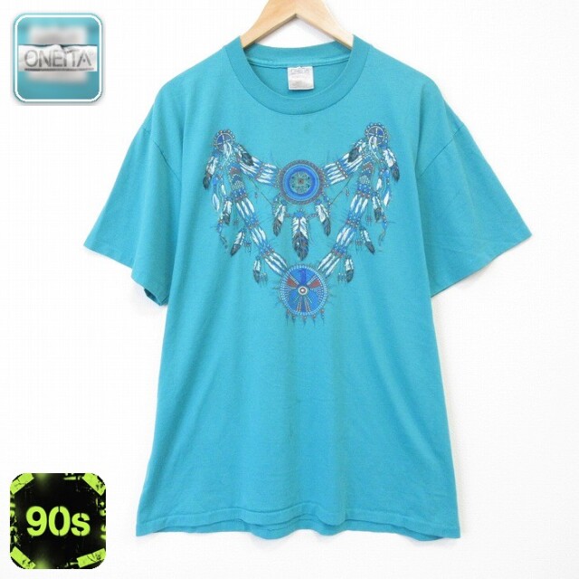 オニータ 90s 半袖Tシャツ ドリームキャッチャー ライトブルー メンズXL相当 | 古着