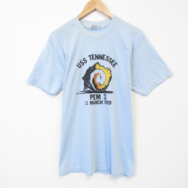 ヘインズ 80s 半袖Tシャツ 原子力潜水艦USSテネシー ライトブルー メンズL相当 | 古着