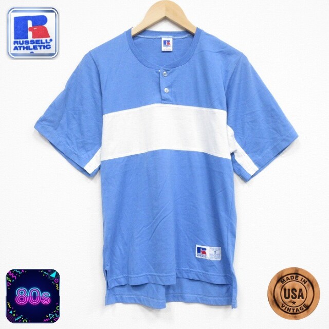 【20%OFF】ラッセル 80s 半袖Tシャツ ライトブルー メンズS相当 | 古着