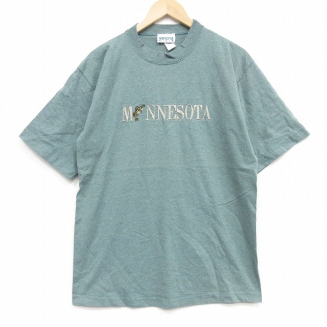 90s 半袖Tシャツ ミネソタ 刺繍 グリーン メンズL相当 | 古着