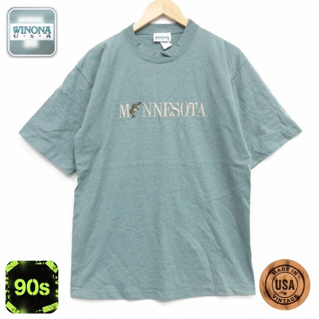 【20%OFF】90s 半袖Tシャツ ミネソタ 刺繍 グリーン メンズL相当 | 古着
