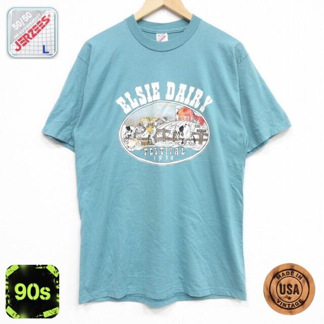 【20%OFF】フルーツオブザルーム 90s 半袖Tシャツ 牛 グリーン メンズL相当 | 古着