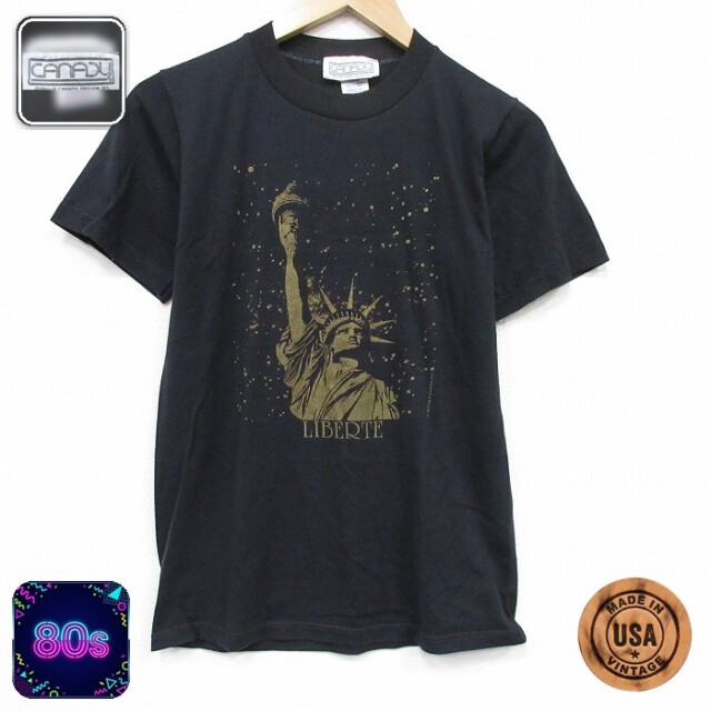 【20%OFF】80s 半袖Tシャツ 自由の女神 ブラック メンズS相当 | 古着