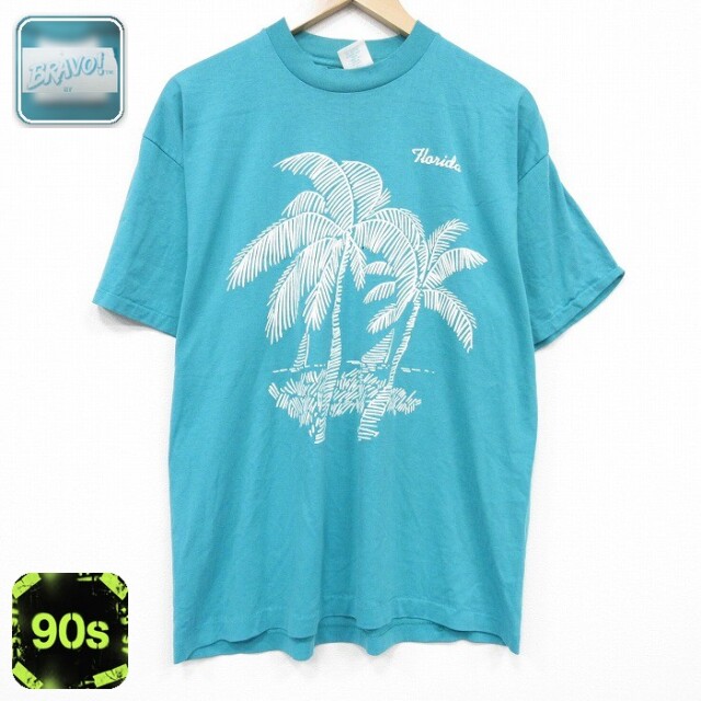 90s 半袖Tシャツ ヤシの木 ライトグリーン メンズXL相当 | 古着