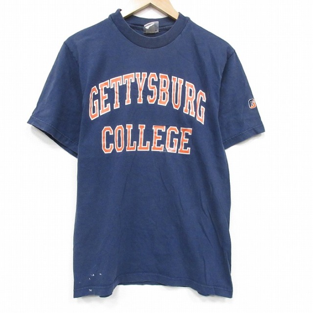 90s 半袖Tシャツ カレッジ ネイビー メンズM相当 | 古着