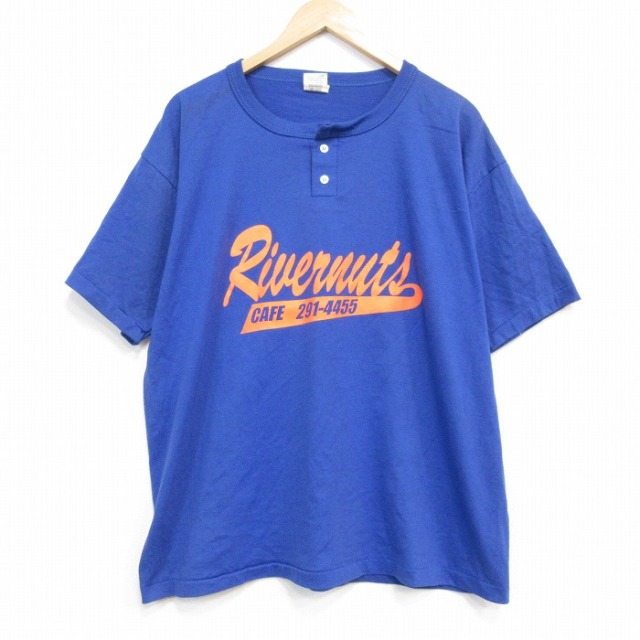 80s 半袖Tシャツ ヘンリーネック ブルー メンズXL相当 | 古着