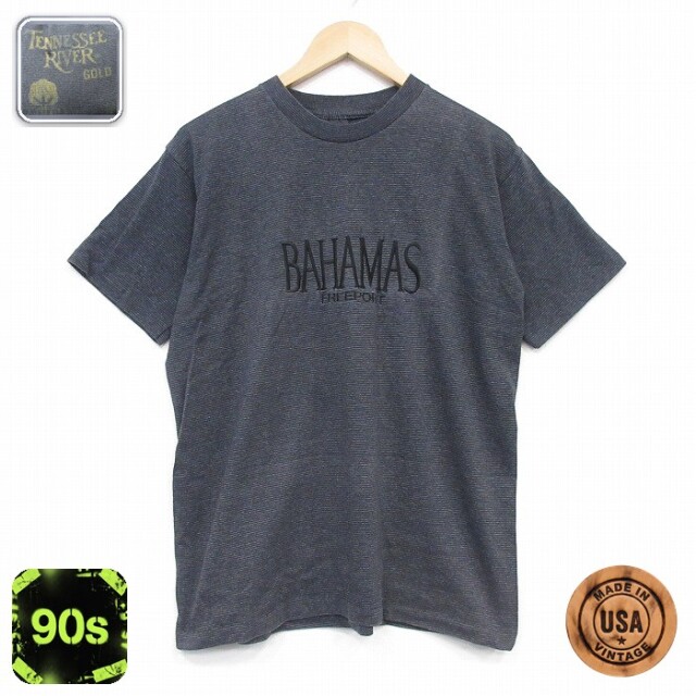 【20%OFF】バハマ 90s 半袖Tシャツ ボーダー ブラック メンズL相当 | 古着