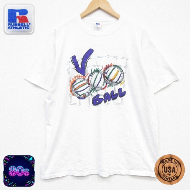 【20%OFF】ラッセル 80s 半袖Tシャツ バレーボール ホワイト メンズXL相当 | 古着