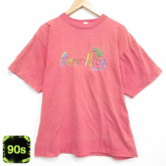 半袖 ビンテージ Tシャツ 90s ジャマイカ 山 バーガンディ メンズXL相当 | 古着