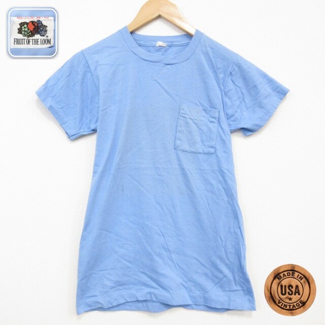 フルーツオブザルーム 半袖Tシャツ 胸ポケット付き ライトブルー メンズM相当 | 古着