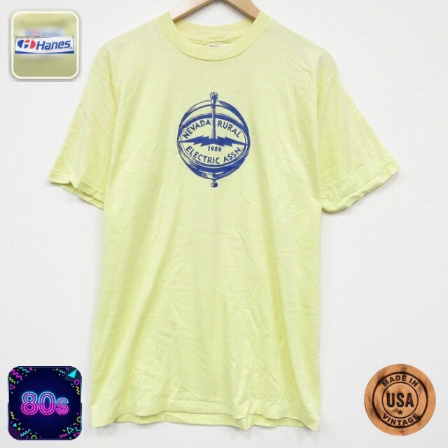 【20%OFF】ヘインズ 80s 半袖Tシャツ ネバダ イエロー メンズL相当 | 古着
