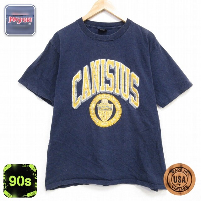 ジャンスポーツ 90s 半袖Tシャツ CANISIUS ネイビー メンズXL相当 | 古着
