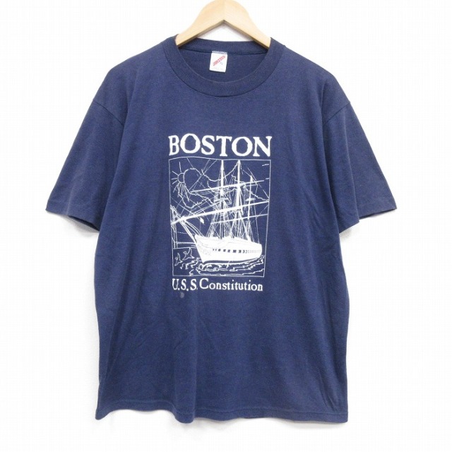 80s 半袖Tシャツ ボストン ネイビー メンズXL相当 | 古着
