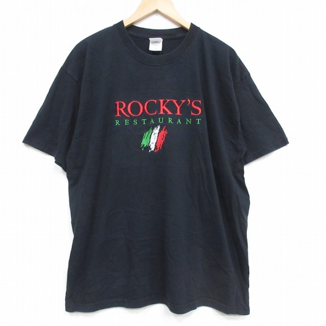 00s 半袖Tシャツ レストラン刺繍 ブラック メンズXL相当 | 古着