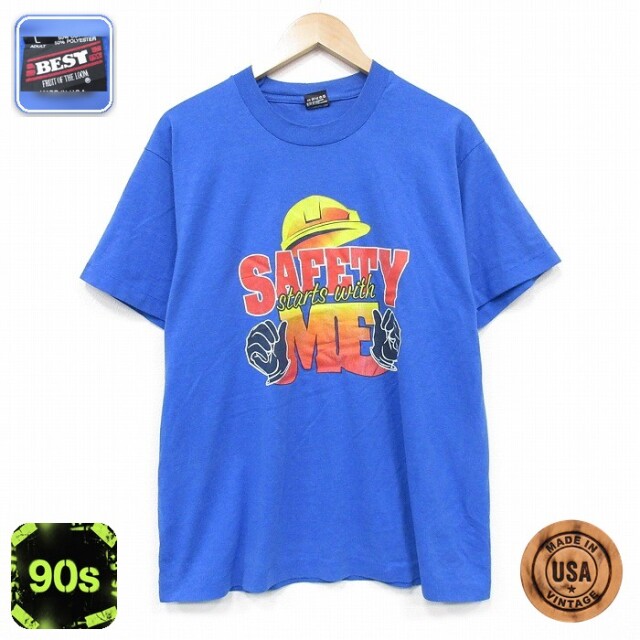 フルーツオブザルーム 90s 半袖Tシャツ セーフティ ブルー メンズL相当 | 古着