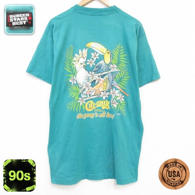 スクリーンスターズ 90s 半袖Tシャツ 鳥 ライトグリーン メンズXL相当 | 古着