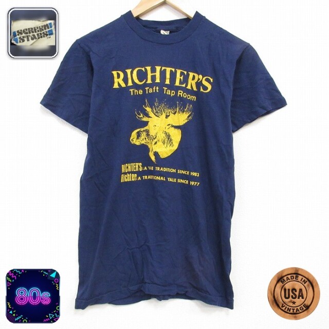 80s 半袖Tシャツ シカ ネイビー メンズS相当 | 古着